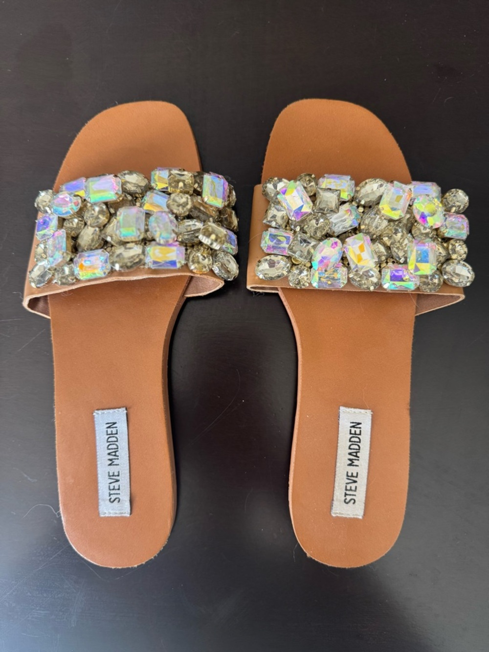 Steve Madden Women’s Embellished Gem Brown Slide Sandals